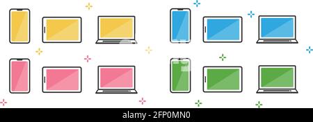 Set of laptop, tablet, and smartphone. Vector illustration isolated on white background. Stock Vector