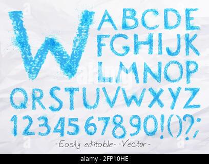 Alphabet set drawn pastel blots a spray blue color. Easily editable. Vector Stock Vector