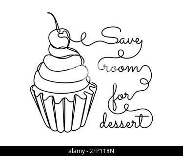 Cupcake with a cherry in linear style. Stock Vector