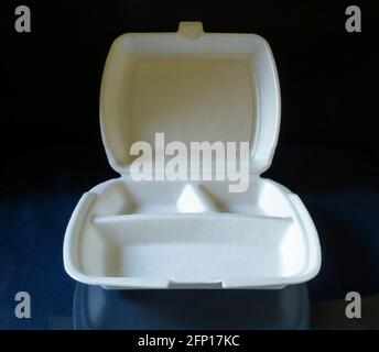 Empty styrofoam container for food.Empty container on black background Stock Photo