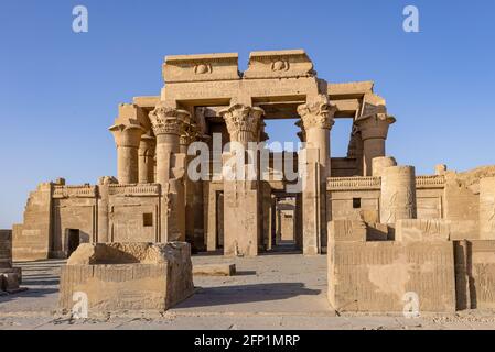 The Temple of Kom Ombo is an unusual double temple in the town of Kom Ombo in Aswan Governorate, Upper Egypt. Stock Photo