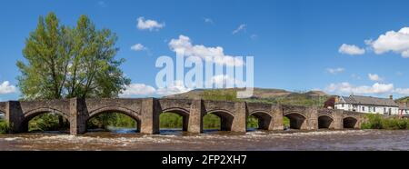 The seventeenth century bridge at Crickhowell, in the Brecon Beacons National Park, Powys, Wales Stock Photo