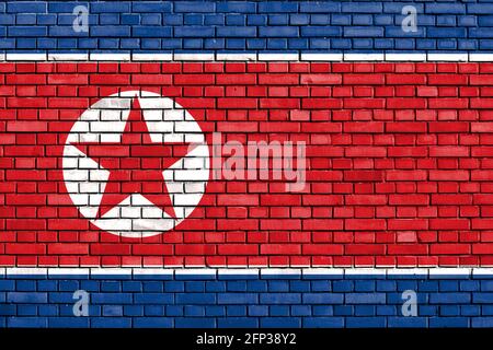 flag of North Korea painted on brick wall Stock Photo