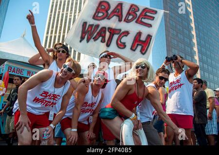 The Babe Watch team poses for a group photo during the Red Bull Soapbox 2009 in Downtown Los Angeles. Stock Photo