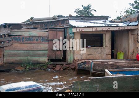 A very basic hotel and video hall located next to Lake Victoria near Jinja, Uganda. Stock Photo