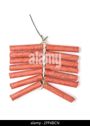 A picture of a bunch of red firecrackers on a white background Stock Photo