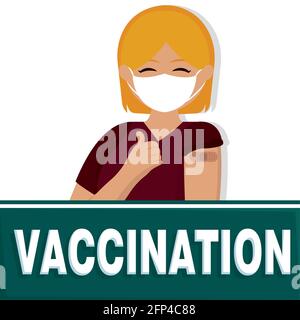 Happy vaccinated woman Vaccination time poster VEctor illustration Stock Vector