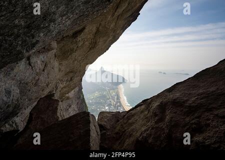 Beautiful mountani rainforest landscape seen from rocky cave Stock Photo