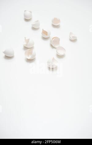 broken shells from eggs on white background Stock Photo