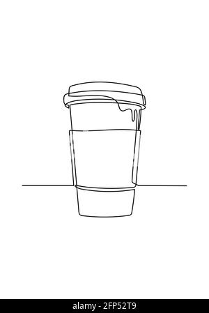?ontinuous one line paper cup of coffee. simple hand drawing Stock Photo