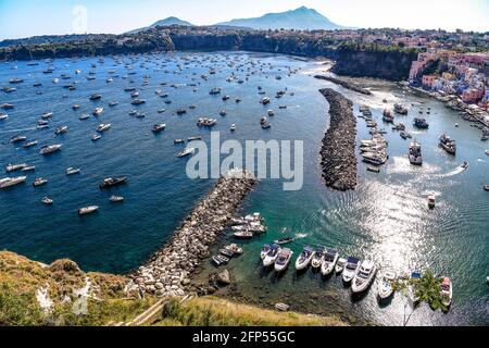 Italy Campania Procida island Panorama on Marina Corricella Stock Photo