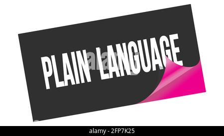 PLAIN  LANGUAGE text written on black pink sticker stamp. Stock Photo