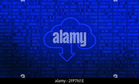 Code cloud computing digital concept. Armor cloud storage sign with two up and down arrows on blue background. Cloud technology. 3d rendering Stock Photo