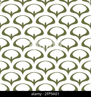 Seamless floral pattern. Green abstract leaves texture on white background. Flat silhouette simple ornament. Nature art deco background. Stock Vector