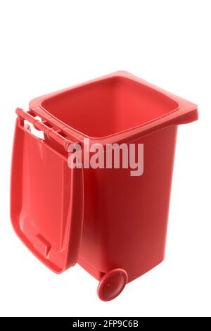 Plastic red trash can isolated on white background Stock Photo