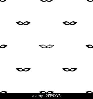 Masquerade black ornament with masks on white background. Carnival, party, celebration pattern. Theater wallpaper Stock Vector