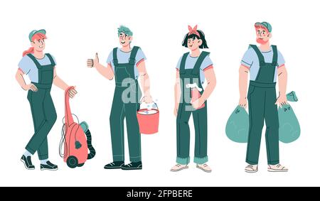 https://l450v.alamy.com/450v/2fpbere/cleaners-and-janitors-staff-or-cleaning-service-team-with-various-work-tools-and-detergents-cartoon-vector-illustration-isolated-on-white-background-2fpbere.jpg