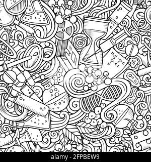 Science hand drawn doodles seamless pattern. Stock Vector