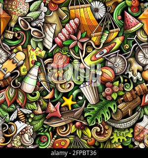Cartoon doodles Summer seamless pattern. Stock Vector