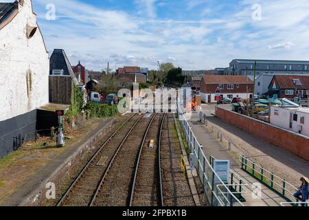 Woodbridge, Suffolk, UK April 09 2021: A group of railway workers getting ready to carry out work on the Lowestoft to Ipswich line in Suffolk Stock Photo