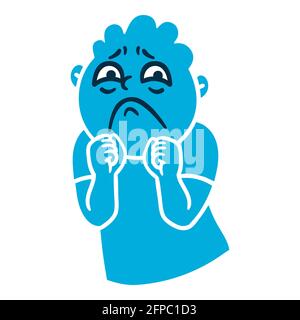 Man with sad emotions. Sorrow emoji avatar. Portrait of an upset person. Cartoon style. Flat design vector illustration. Stock Vector