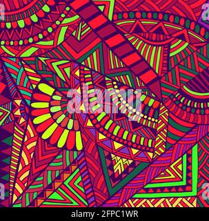Geometric abstract colorful doodle psychedelic background. Decorative stylish card rainbow colors pattern Stock Vector