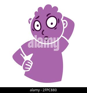 Man with questioning emotion. Surprised emoji avatar. Portrait of an open-eyed person. Cartoon style. Flat design vector illustration. Stock Vector