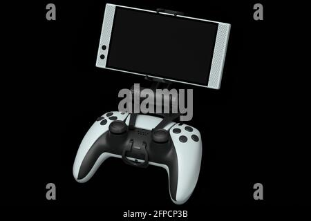 Realistic white joystick for playing games on mobile phone on black background Stock Photo