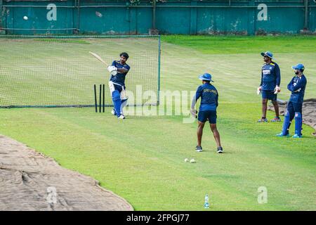 Dhaka, Bangladesh. 20th May, 2021. Sri Lanka's captain, Kusal Perera seen during a practice session at the Sher-e-Bangla National Cricket Stadium, ahead of the first of three one-day international (ODI) cricket match between Bangladesh and Sri Lanka. Credit: SOPA Images Limited/Alamy Live News Stock Photo