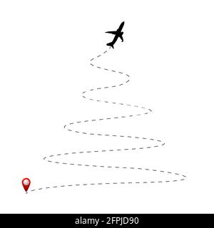 The flight path of an airplane in the shape of a Christmas tree. Vector flat illustration. Stock Vector