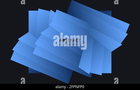 Black abstract 3d background with blue geometric shapes. Black and blue abstract background with paper lines. Vector illustration EPS 10. Stock Vector