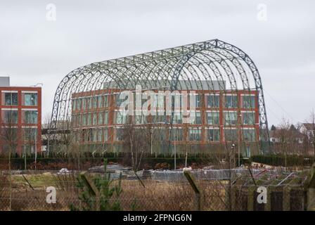 Farnborough Portable Airship Hangar prior to restoration and landscaping of the area. Area of the business park developed. Building site Stock Photo