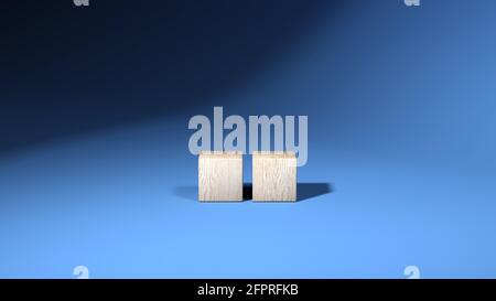 Wooden cubes isolated on blue background. 3d illustration. Multiple objects. Two Stock Photo