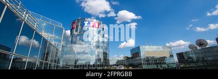 Panoramic view of the headquarters of the TF1 group. TF1, a subsidiary of the Bouygues group, is the leading French television channel Stock Photo