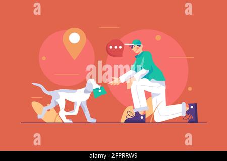 Dog brings letter to owner Stock Vector