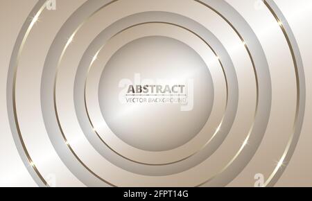 Gold luxury metallic abstract vector background with golden circles and shadows. 3d light iron circles in the center of the luxury geometric backdrop Stock Vector