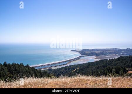 Looking towards Bolinas and the Bolinas Lagoon from high on Mt. Tamalpais, in Marin County, California. Stock Photo