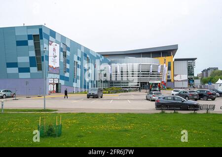 Riga. 20th May, 2021. Photo taken on May 20, 2021 shows the Olympic Sports Centre for the 2021 IIHF Ice Hockey World Championship in Riga, Latvia. The Ice Hockey World Championship will kick off in Riga on May 21, with the final scheduled for June 6. Credit: Edijs Palens/Xinhua/Alamy Live News Stock Photo