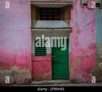 Havana, Cuba, July 2019, close up of a pink house wall in the old part of the city Stock Photo