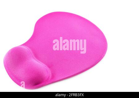 Pink mouse pad with wrist rest isolated on white background Stock Photo