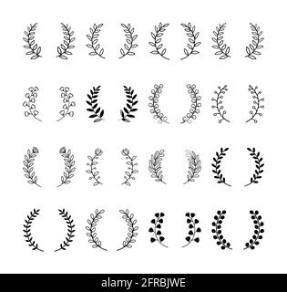 Leaf divider and floral dividers set. Laurels wreaths frames branches decorative elements. Stock Vector
