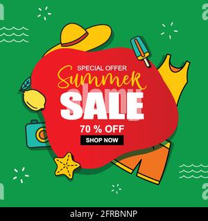 Summer sale banner cover template background. Summer discount special offer cute design. Stock Vector