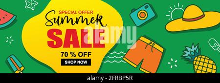 Summer sale banner cover template background. Summer discount special offer cute design. Stock Vector