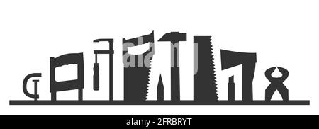 Carpentry works. Any kind of repair. Handyman services logo. A carpenter. Monochrome black silhouette. Home repairs. Shop of joinery. Wood foreman. Is Stock Vector