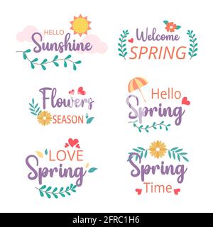 Welcome spring badge and label collection. Hello spring. Hand drawn. Vector illustration. Flat design. Stock Photo