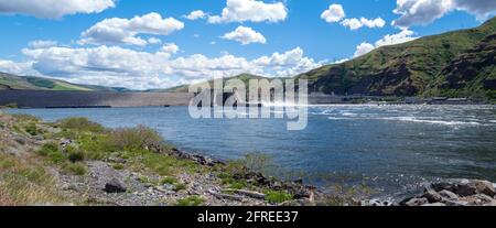 A Panoramic view of the Lower Granite Lake Dam on the Snake River in Washington, USA Stock Photo