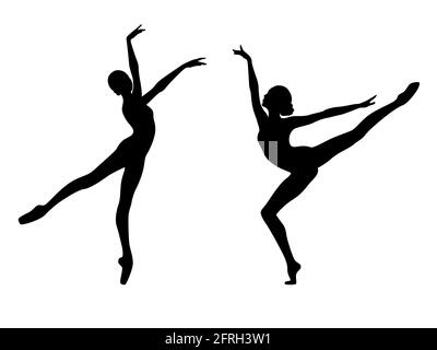 Abstract black stencil silhouettes of slender dancer in move, hand drawing vector illustration Stock Vector