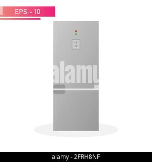 Modern gray refrigerator with display, display and two cameras. Realistic design. On a white background. Household appliances for the home. Flat Stock Vector