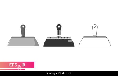 Set, Wide construction spatula. Linear, solid and realistic design. On a white background. Tools for workers. Flat vector illustration. Stock Vector