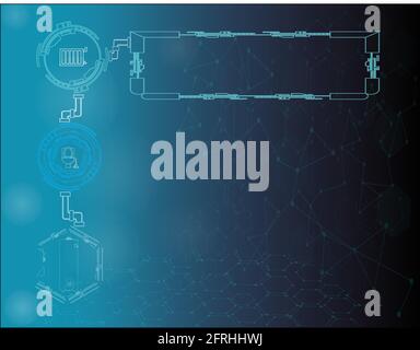Plumber service icons collection, sewer and drain repair with plumbing abstract background with connected dots and lines on blue Design. Stock Vector
